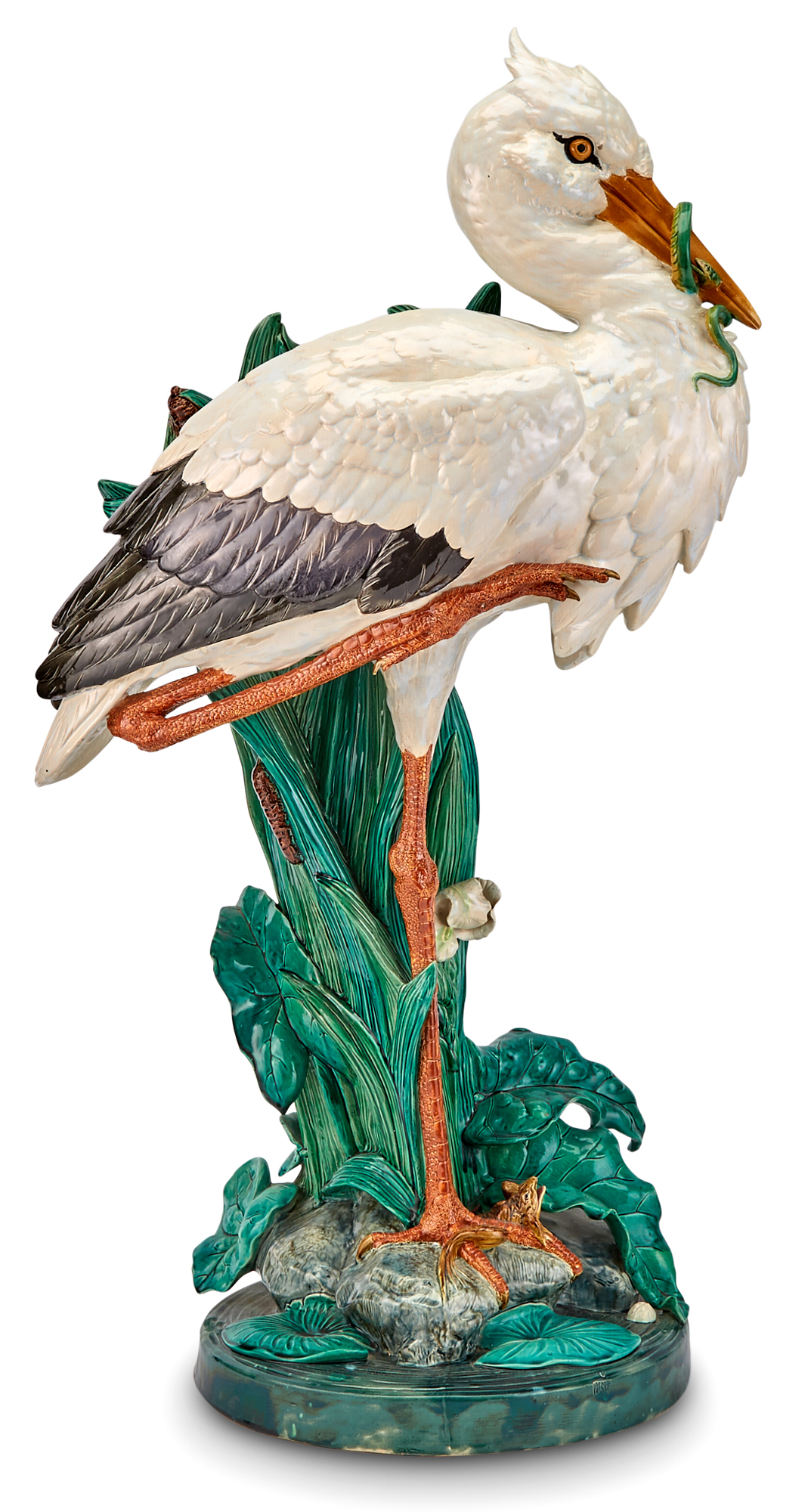 Lot image - Minton & Co. Majolica Stork Umbrella or Walking Stick Stand
