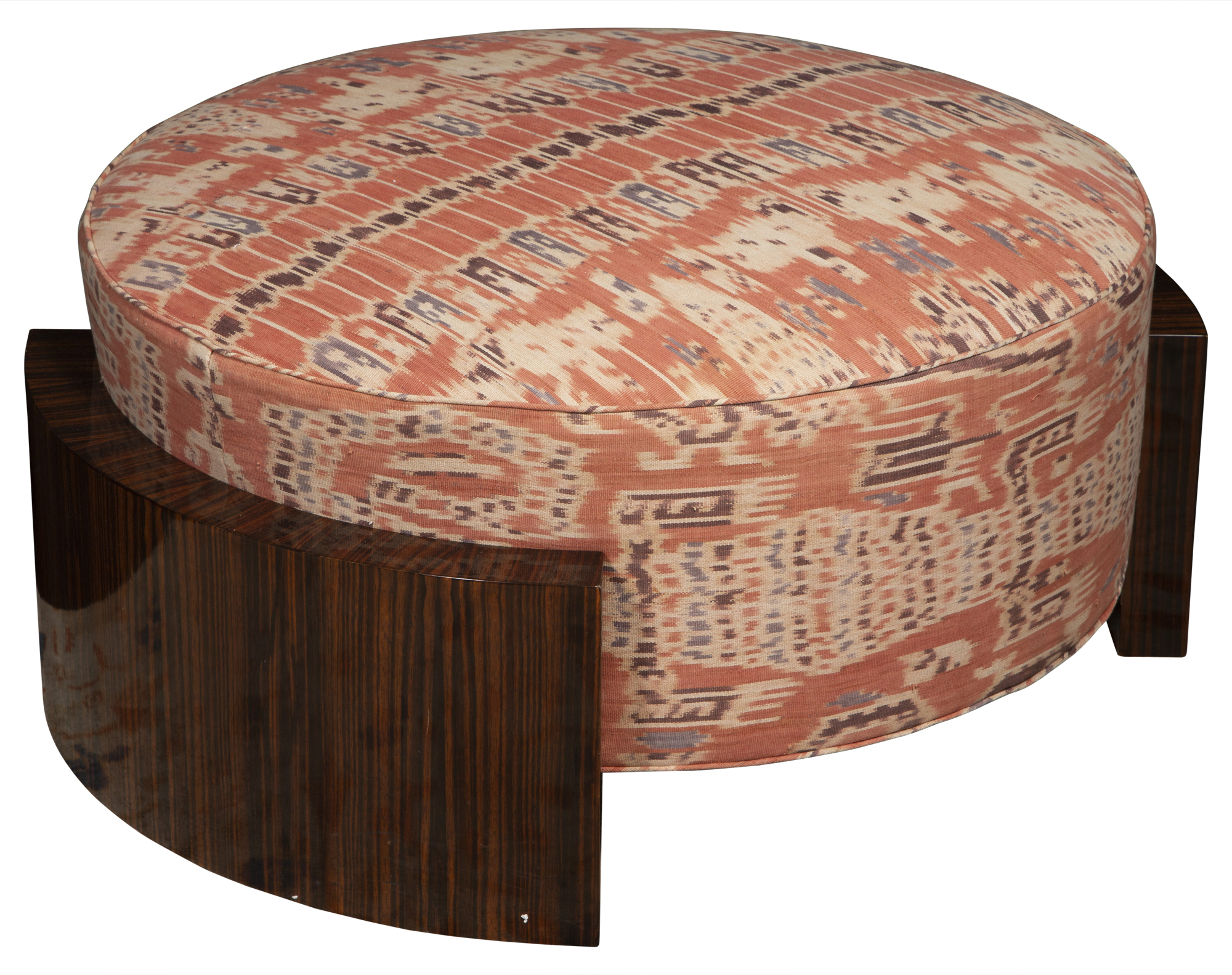 Lot image - Ikat Upholstered Macassar Ebony Round Ottoman