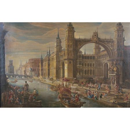 Lot image - Italian School 18th Century An Architectural Capriccio with Incidents from the Life of Moses