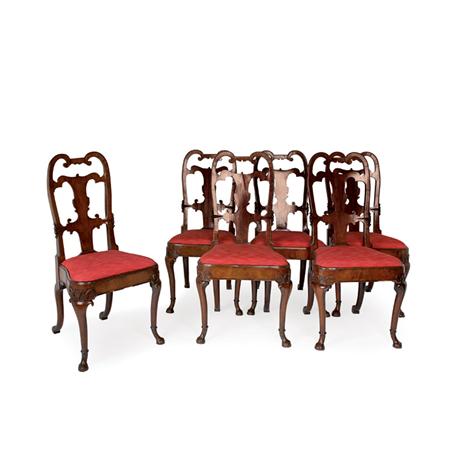 Lot image - Set of Six Continental Rococo Mahogany and Walnut Dining Chairs