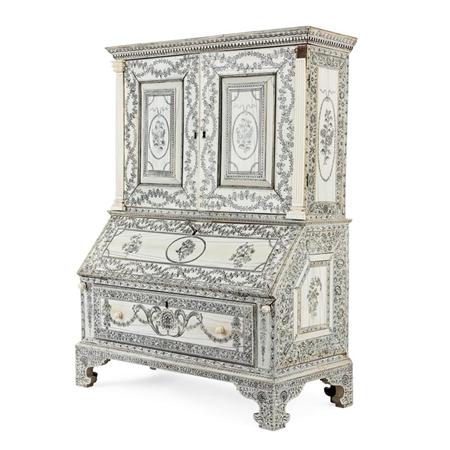 Lot image - Anglo-Indian Ivory, Penwork and Sandalwood Diminutive Bureau Bookcase