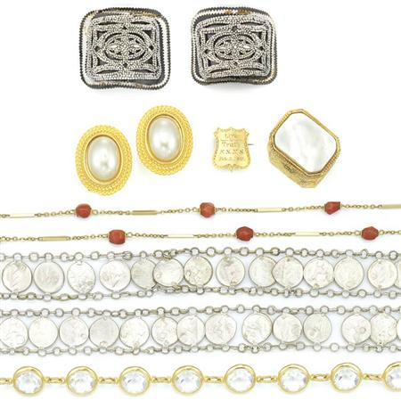 Lot image - Pair of Cut-Steel Shoe Clips and Group of Costume Jewelry