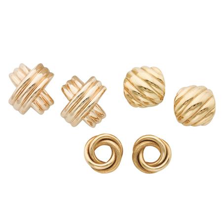 Lot image - Three Pairs of Gold Earclips
