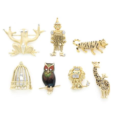 Lot image - Seven Costume Brooches
