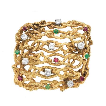 Lot image - Nugget Gold, Diamond, Emerald and Ruby Pendant-Brooch