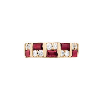 Lot image - Gold, Ruby and Diamond Band Ring