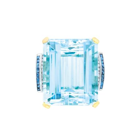 Lot image - Gold, Platinum, Aquamarine, Sapphire and Diamond Ring