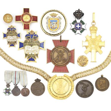 Lot image - Group of Metal and Enamel Greek Medals