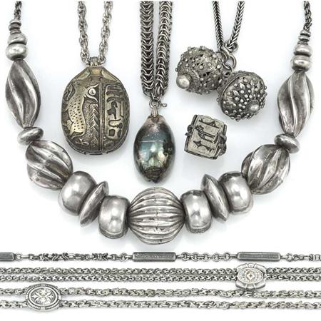 Lot image - Assorted Group of Sterling Silver and Metal Necklaces