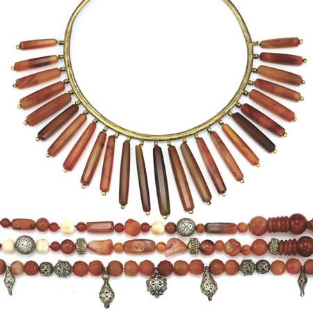 Lot image - Three Silver, Metal and Carnelian Necklaces