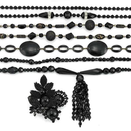 Lot image - Group of Assorted Black Glass Bead Necklaces