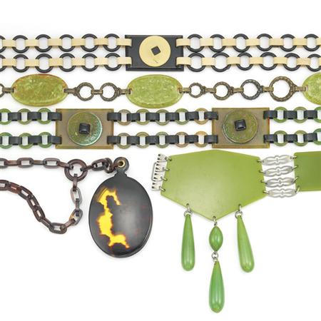 Lot image - Group of Assorted Plastic and Metal Belts and Necklaces