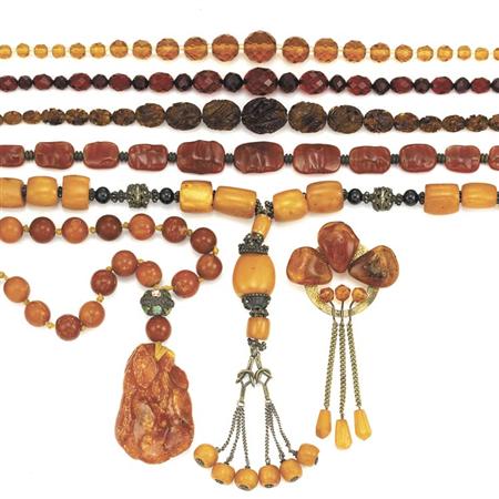 Lot image - Group of Assorted Amber and Glass Bead Necklaces