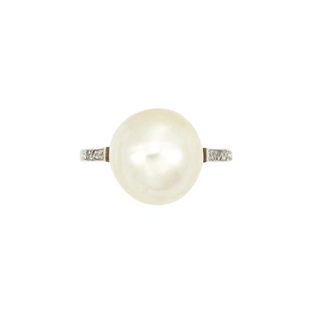 Lot image - Platinum, Natural Pearl and Diamond Ring