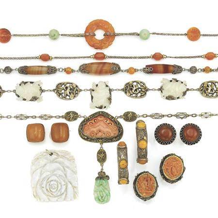 Lot image - Group of Assorted Silver, Metal and Hardstone Fragments