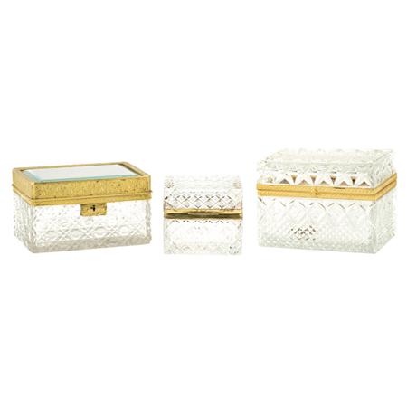 Lot image - Group of Three Gilt-Metal Mounted Cut Glass Boxes
