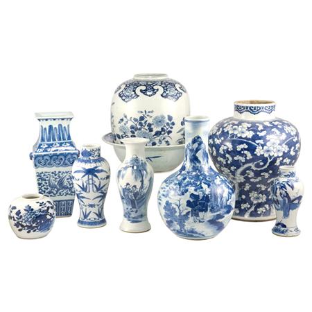 Lot image - Group of Nine Chinese Blue and White Porcelain Articles