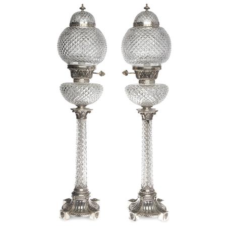 Lot image - Pair of Russian Silver and Silver Plated Cut Glass Lamps