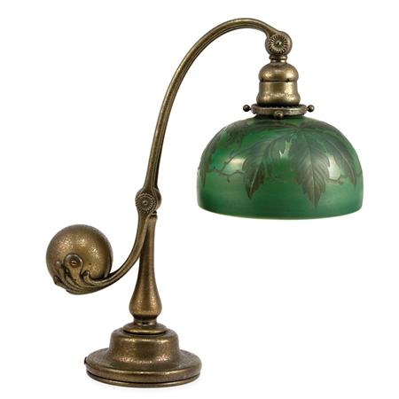 Lot image - Tiffany Studios Bronze and Wheel Carved Favrile Glass Counterbalance Desk Lamp