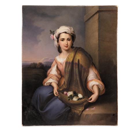 Lot image - Framed KPM Painted Porcelain Portrait Plaque