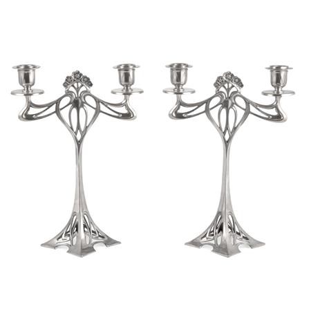 Lot image - Pair of WMF Silver Plate Two-Light Candelabra