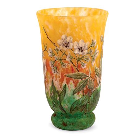 Lot image - Daum Acid Etched and Enameled Glass Vase