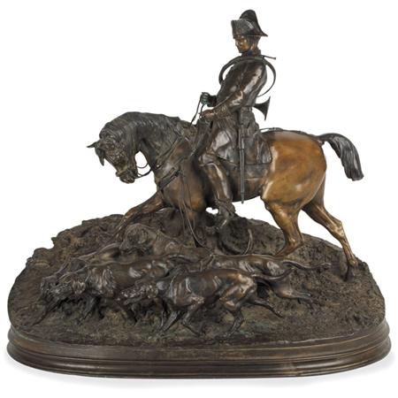 Lot image - Bronze Equestrian Group of a Huntsman