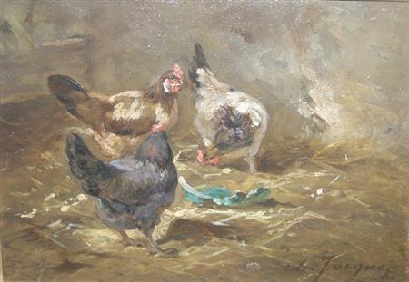 Lot image - Charles Emile Jacque French, 1813-1894 Chickens