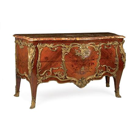 Lot image - Louis XV Style Gilt-Metal Mounted Marquetry Inlaid Kingwood and Mahogany Commode