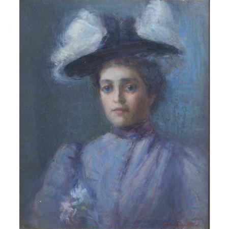 Lot image - Mary Earl Wood American, 1866-1951 Portrait of a Lady in a Black Hat
