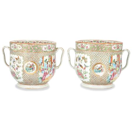 Lot image - Pair of Chinese Export Rose Medallion Porcelain Wine Coolers
