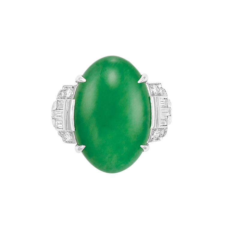 Lot image - Platinum, Jade and Diamond Ring