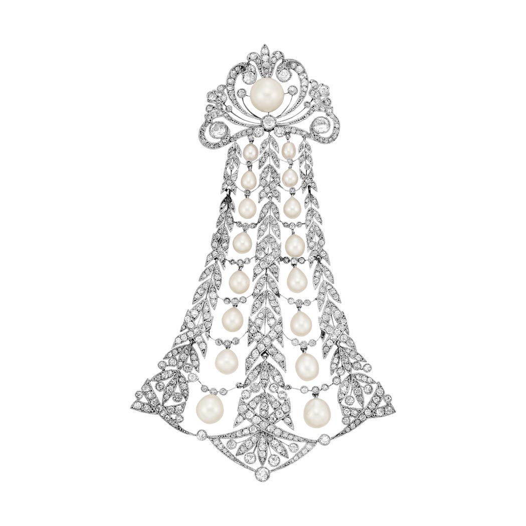 Lot image - Belle Epoque Platinum, Pearl and Diamond Pendant