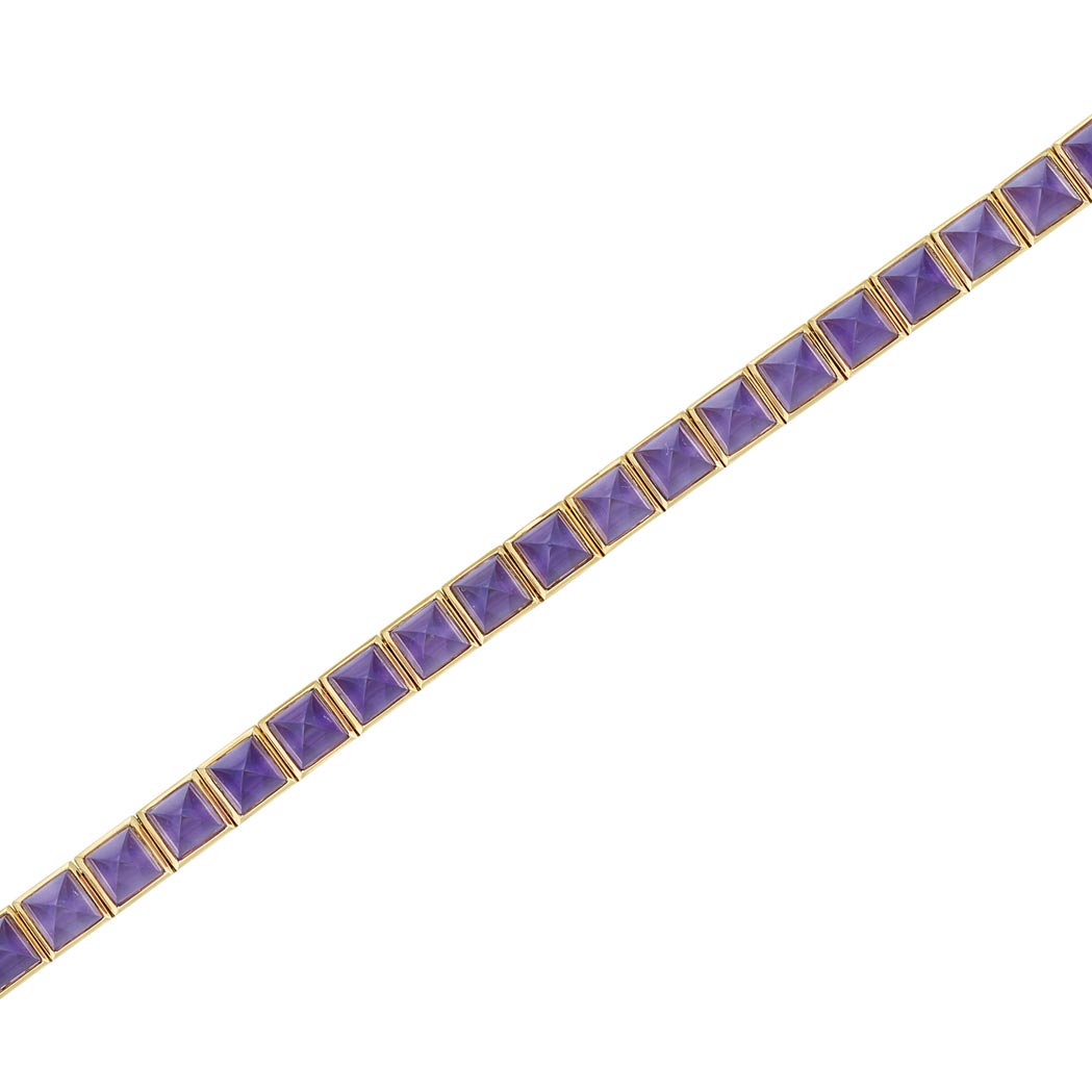 Lot image - Gold and Cabochon Amethyst Bracelet