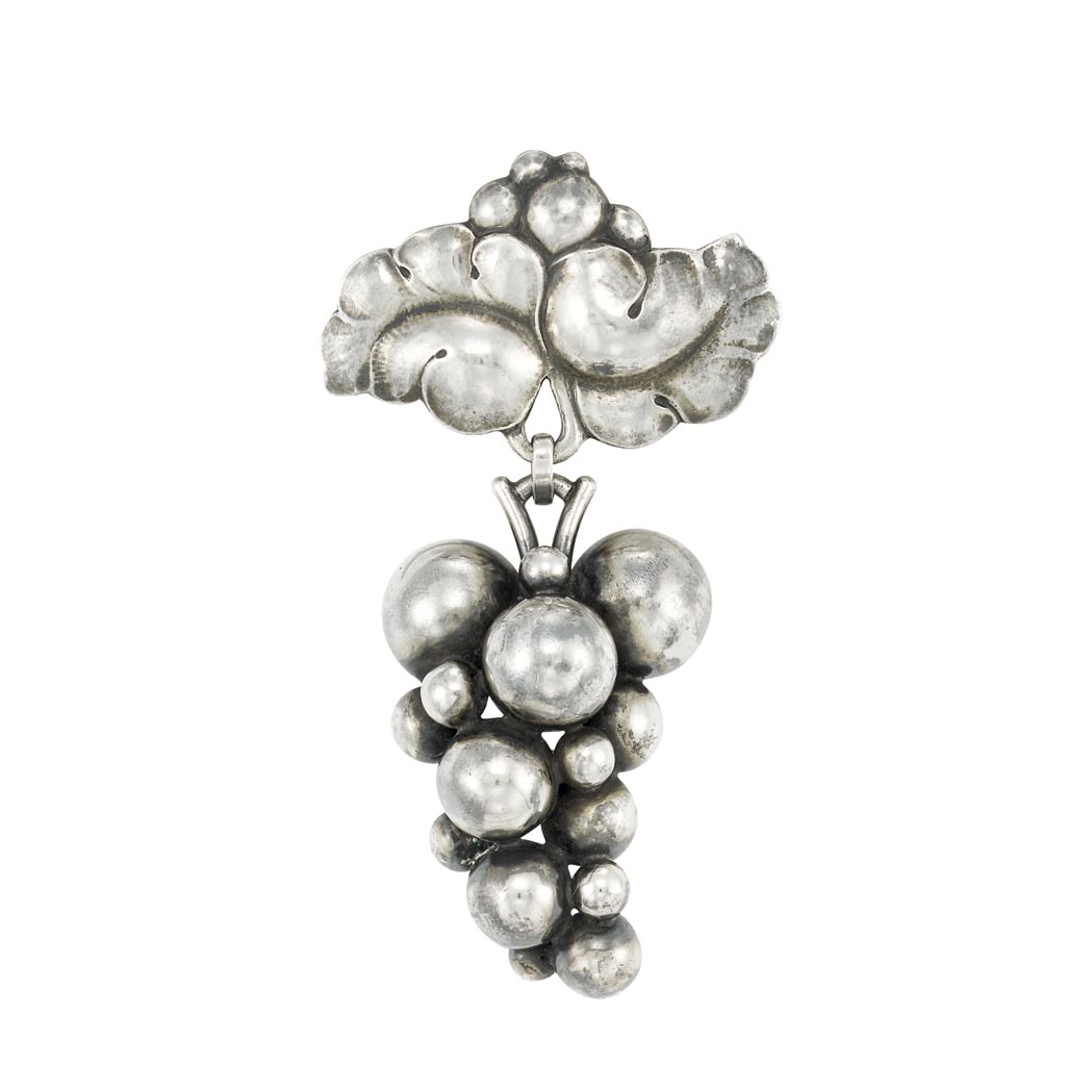 Lot image - Sterling Silver Grape Cluster Brooch, Jensen