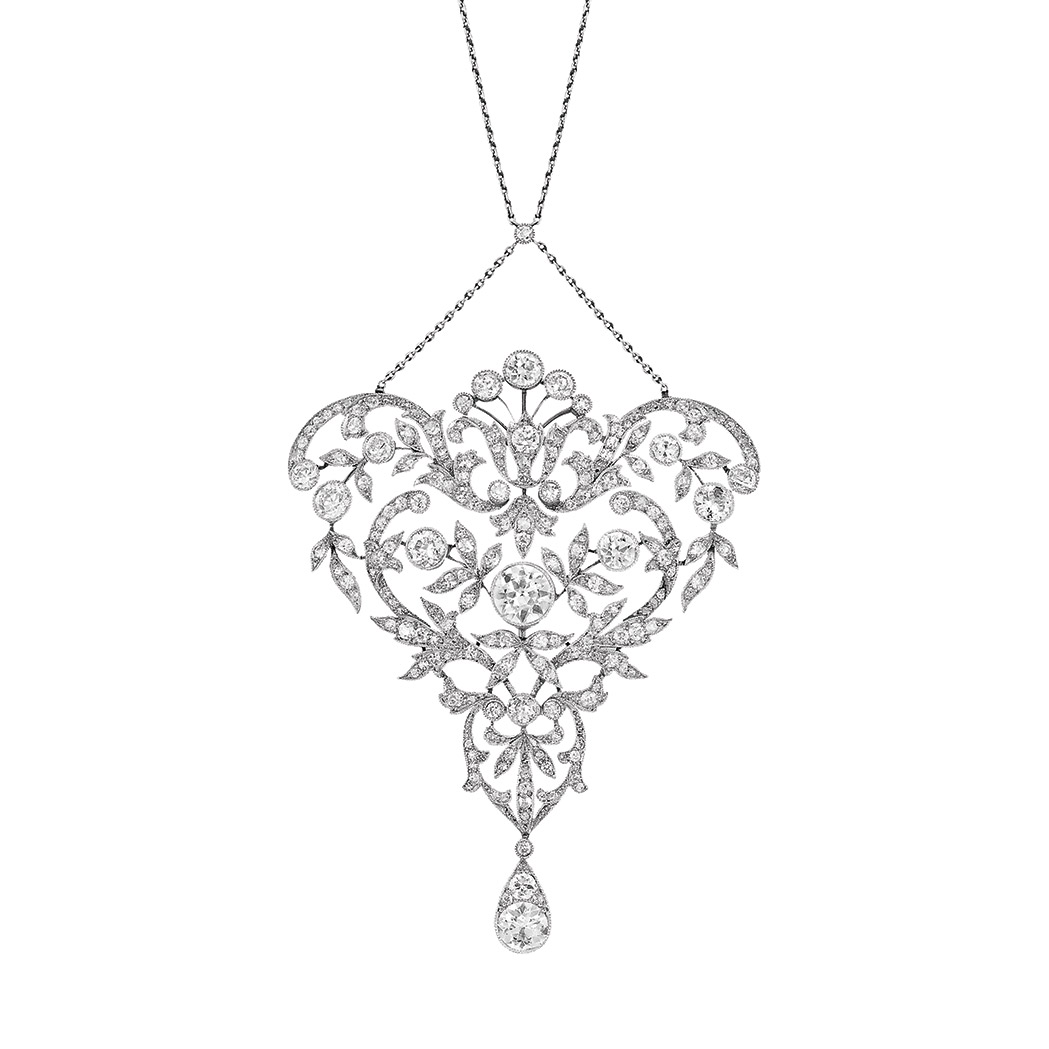 Lot image - Belle Epoque Platinum and Diamond Lavaliere