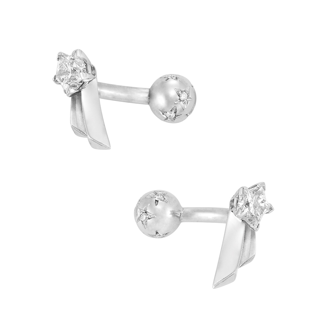 Lot image - Pair of White Gold and Diamond Star Cufflinks