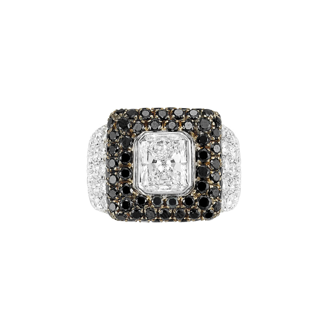 Lot image - White Gold, Diamond and Black Diamond Ring