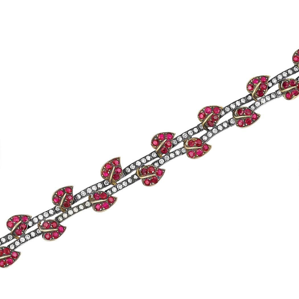Lot image - Blackened Gold, Gold, Diamond and Ruby Bracelet