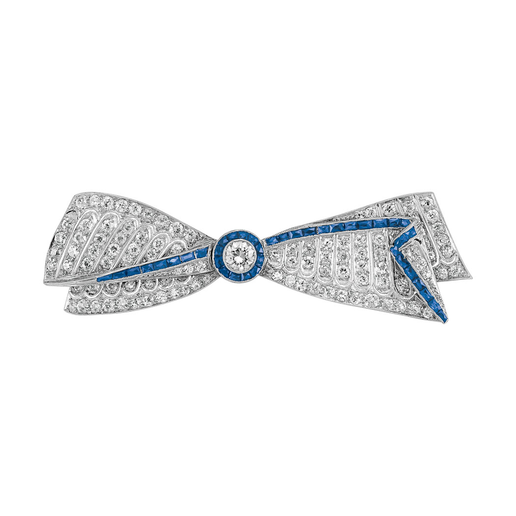 Lot image - Diamond and Sapphire Bow Brooch