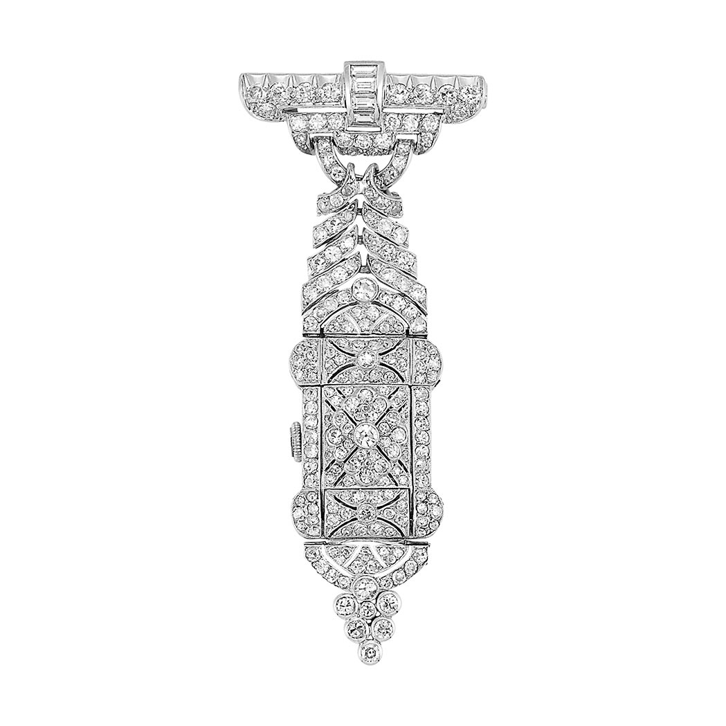 Lot image - Edwardian Platinum and Diamond Lapel Watch