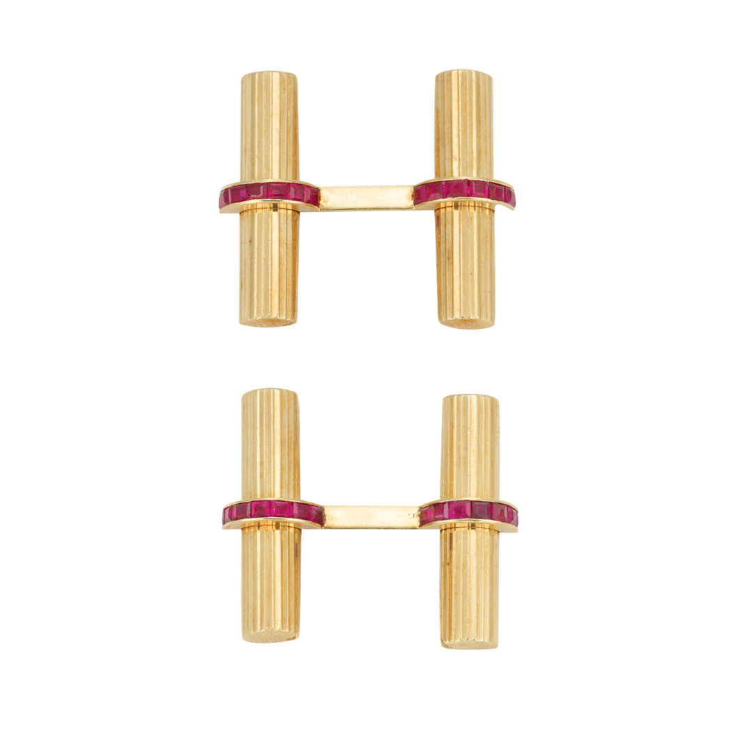 Lot image - Pair of Gold and Ruby Cufflinks, Van Cleef & Arpels