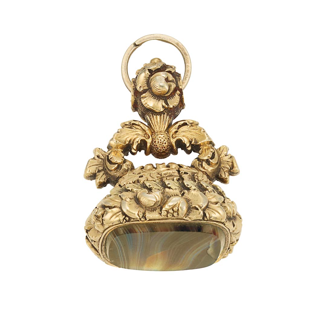 Lot image - Antique Two-Color Gold and Agate Fob