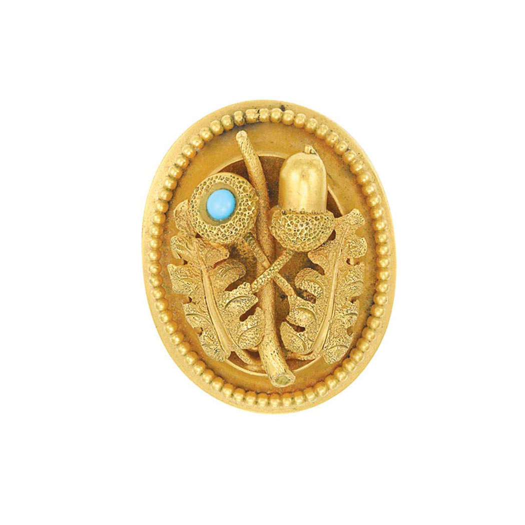 Lot image - Antique Gold and Turquoise Brooch