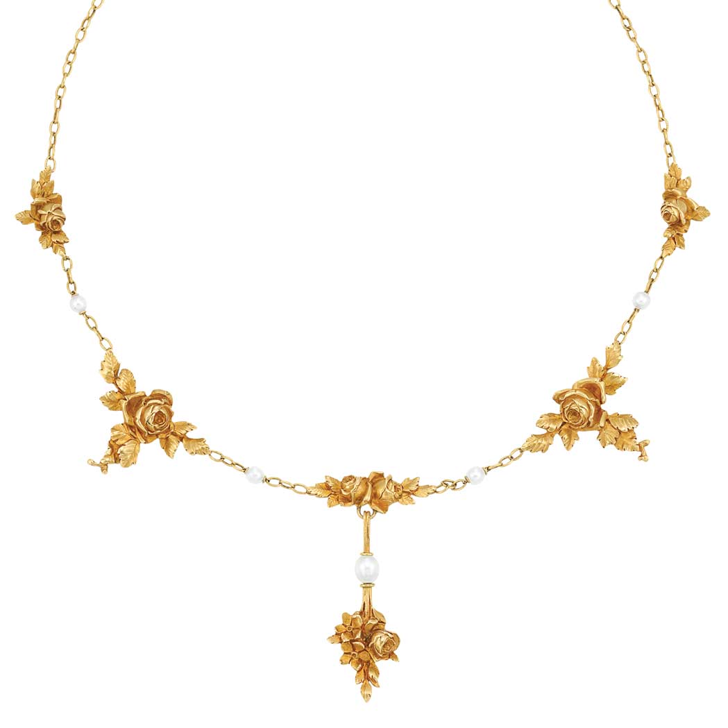 Lot image - Antique Gold and Pearl Necklace