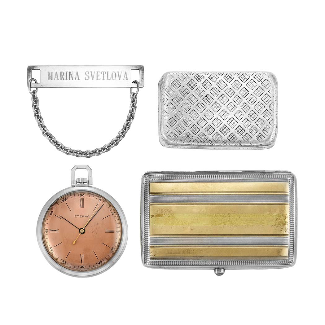 Lot image - Group of Sterling Silver Items and Open Face Pocket Watch