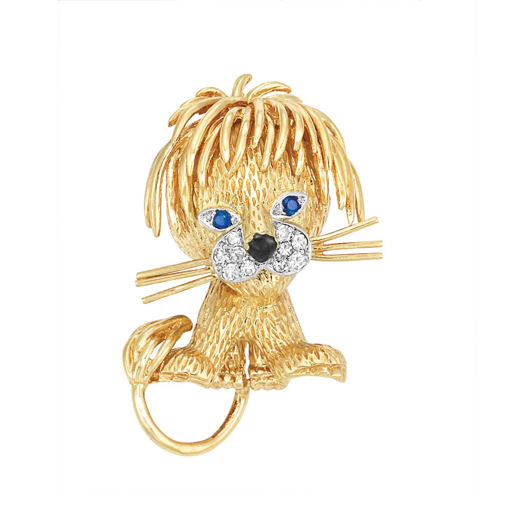 Lot image - Gold, Diamond and Sapphire Lion Clip-Brooch, Van Cleef & Arpels