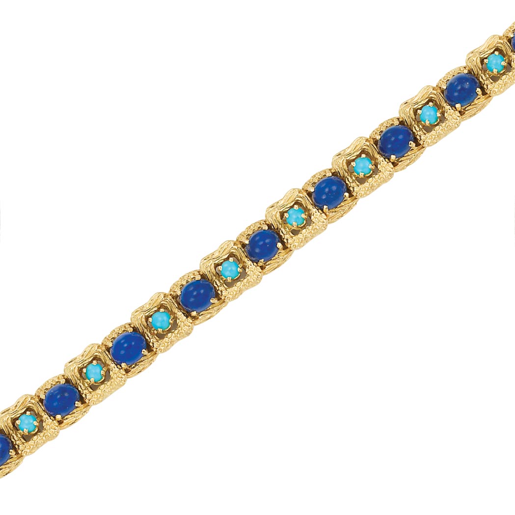 Lot image - Gold, Lapis and Turquoise Bracelet