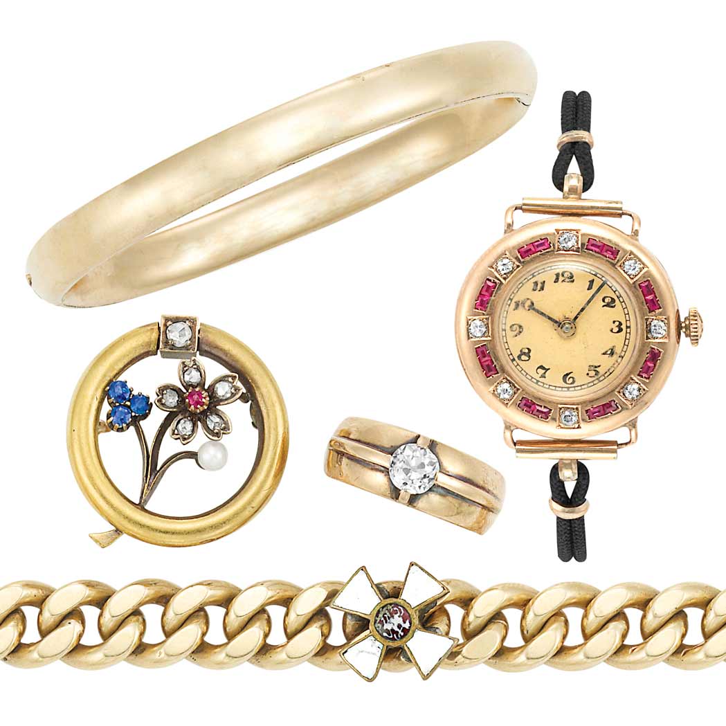 Lot image - Group of Gold Period Jewelry