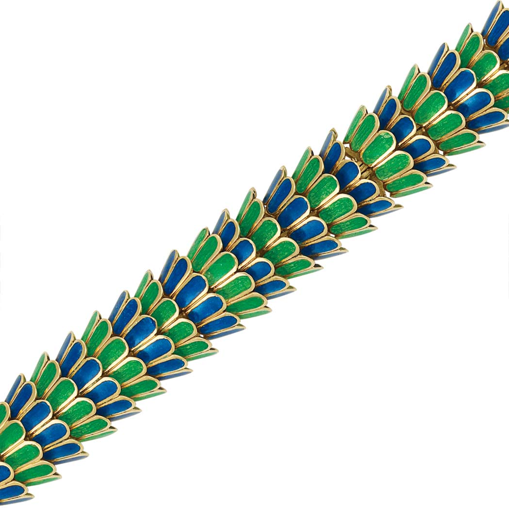 Lot image - Gold and Lime Green and Blue Enamel Bracelet
